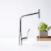 Llave Mezcladora Monomando de Cocina Hansgrohe Metris Select 14884000 con Extraible Acero Inoxidable