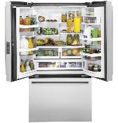 Refrigerador Bottom Freezer French Door de Piso Statement 36" (90 cm) Marca: Monogram Modelo: ZWE23PSNSS Color: Acero Inoxidable ($9,999 USD).