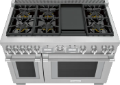 Estufa Profesional Thermador 48" 120 cm Gas con Doble Horno, Empotrable Código: PRG486WDG Color: Acero Inoxidable ($23,887 USD) (09 2025).