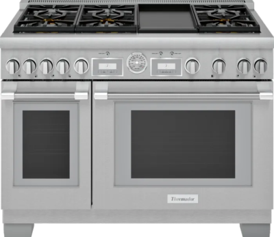 Estufa Profesional Thermador 48" 120 cm Gas con Doble Horno, Empotrable Código: PRG486WDG Color: Acero Inoxidable ($23,887 USD) (09 2025).